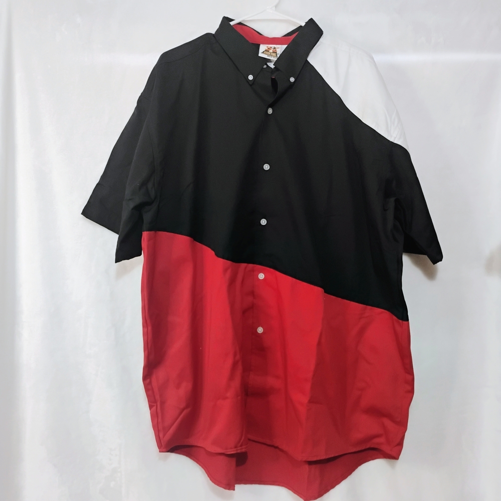 Speed Zone Race Gear Mens 2XL Short Sleeve Button Shirt Colorblock Black Red Q
